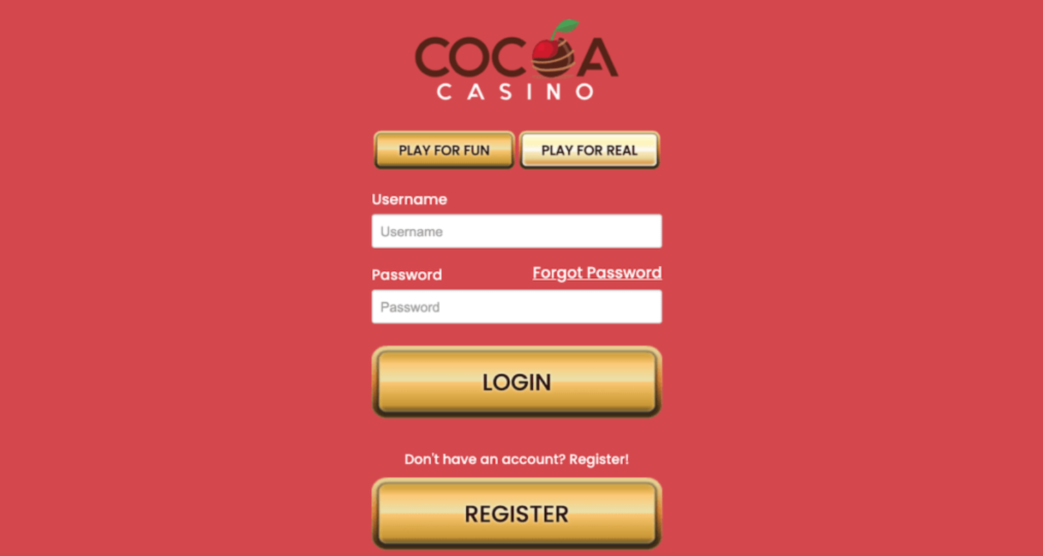 Registration and login to Cocoa Casino 1